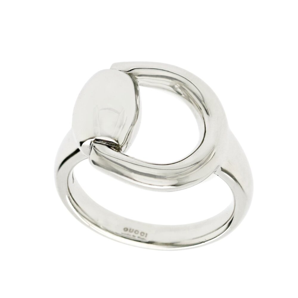 Authentic Gucci 18k White Gold Horsebit Ring Size 5.5